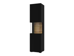 Vitrina de 1 puerta parcialmente acristalada colección EVA. Color negro y roble.