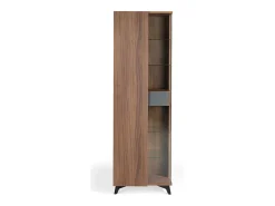 Vitrina de 1 puerta y 1 cajón de madera marrón y antracita con patas de acero negro Kalieto 120 cm