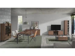 Vitrina de 1 puerta y 1 cajón de madera marrón y antracita con patas de acero negro Kalieto 120 cm