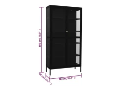 Vitrina de acero y vidrio templado negra 90x40x180 cm