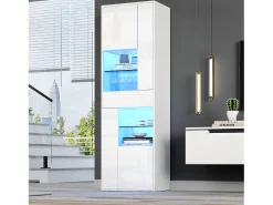 Vitrina de alto brillo 55x38x170 cm - 1 cajón y 4 puertas - con iluminación LED - Blanco