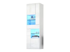 Vitrina de alto brillo 55x38x170 cm - 1 cajón y 4 puertas - con iluminación LED - Blanco