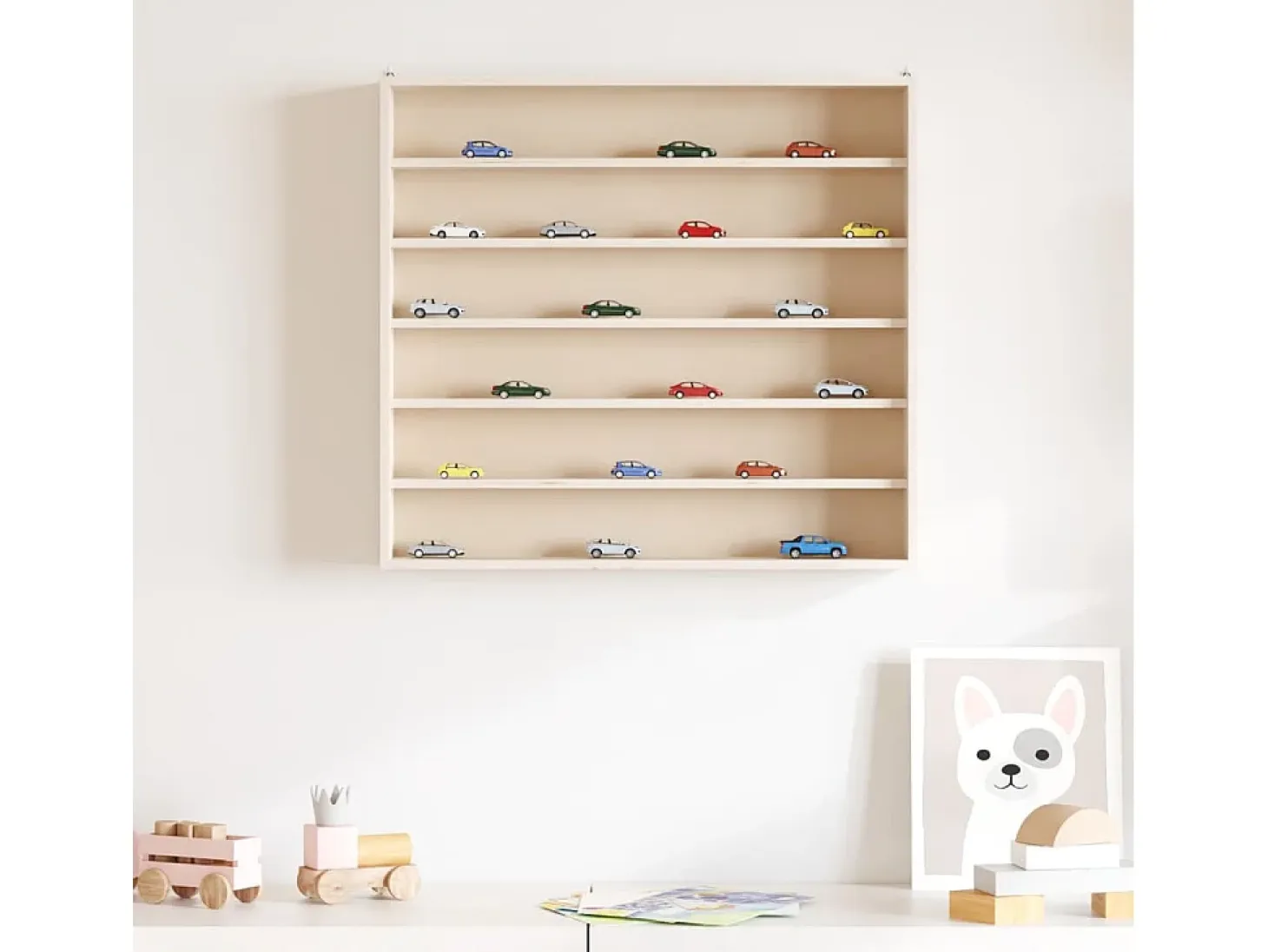 Vitrina de colección de madera con 6 estantes 60x8,5x55 cm