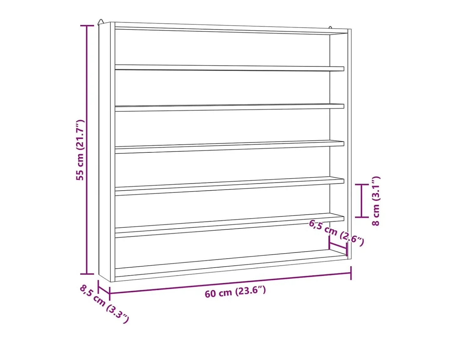 Vitrina de colección de madera con 6 estantes 60x8,5x55 cm