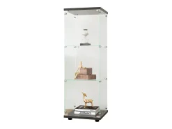 Vitrina de cristal - 3 estantes de cristal - Estantería de suelo para dormitorio - Armario moderno de madera con puertas y cerradura - Negro