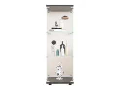 Vitrina de cristal - 3 estantes de cristal - Estantería de suelo para dormitorio - Armario moderno de madera con puertas y cerradura - Negro