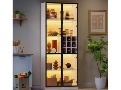 Vitrina de cristal - 80 x 35 x 200 cm - con puertas de cristal + LED - aglomerado - blanco