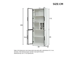 Vitrina de cristal - 80 x 35 x 200 cm - con puertas de cristal + LED - aglomerado - blanco