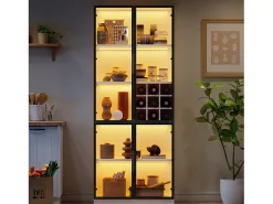 Vitrina de cristal - 80 x 35 x 200 cm - con puertas de cristal + LED - aglomerado - blanco