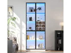 Vitrina de cristal - 80 x 35 x 200 cm - con puertas de cristal + LED - aglomerado - blanco