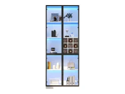 Vitrina de cristal - 80 x 35 x 200 cm - con puertas de cristal + LED - aglomerado - blanco