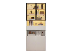 Vitrina de cristal - 70 x 30 x 200 cm - con 1 cajón + 2 puertas de cristal + LED - aglomerado - blanco