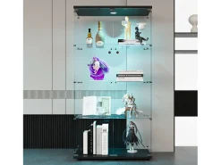 Vitrina de cristal - Vitrina de colección con puertas - Iluminación LED - 2 puertas, 4 estantes - 80,5×36,5×164 cm - Negro