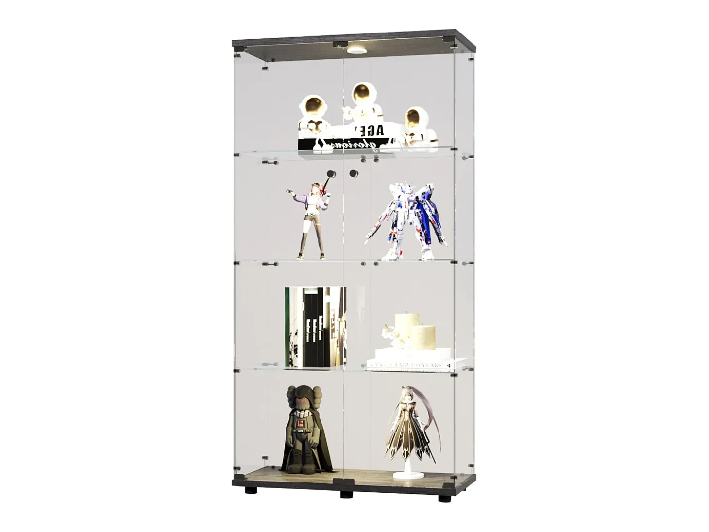 Vitrina de cristal - Vitrina de colección con puertas - Iluminación LED - 2 puertas, 4 estantes - 80,5×36,5×164 cm - Negro