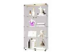 Vitrina de cristal - Vitrina de colección con puertas - Iluminación LED - 2 puertas, 4 estantes - 80,5×36,5×164 cm - Blanco