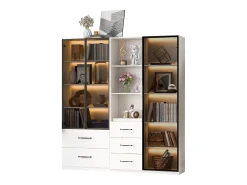 Vitrina de cristal antipolvo - 140 x 40 x 160 cm - con cristal y compartimentos abiertos + LED - aglomerado - blanco
