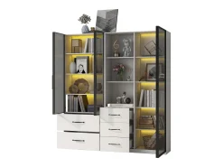 Vitrina de cristal antipolvo - 140 x 40 x 160 cm - con cristal y compartimentos abiertos + LED - aglomerado - blanco