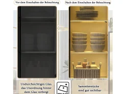 Vitrina de cristal antipolvo - 140 x 40 x 160 cm - con cristal y compartimentos abiertos + LED - aglomerado - blanco