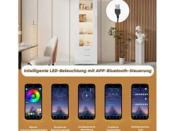 Vitrina de cristal brillante - 60 x 180 x 35 cm - con LED - Vitrina vertical con 3 cajones - MDF - Blanco