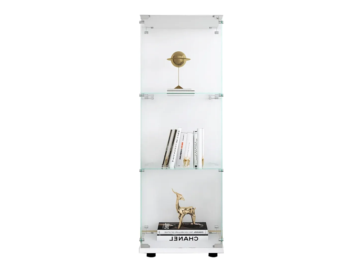 Vitrina de cristal con 3 estantes de cristal, puertas y cerradura, color blanco