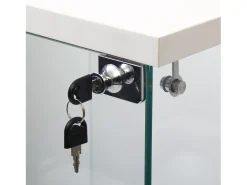 Vitrina de cristal con 3 estantes de cristal, puertas y cerradura, color blanco