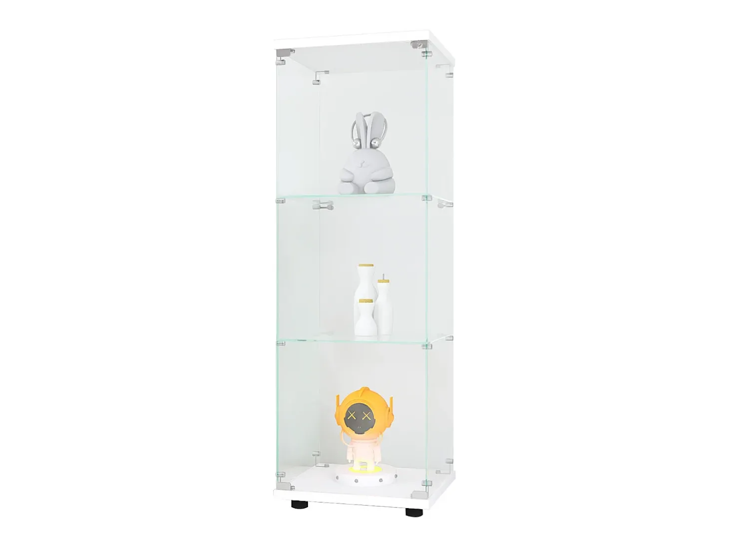 Vitrina de cristal con 3 estantes de cristal, puertas y cerradura, color blanco