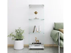 Vitrina de cristal con 3 estantes de cristal, puertas y cerradura, color blanco