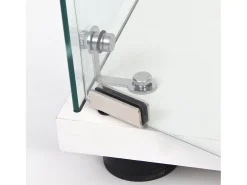 Vitrina de cristal con 3 estantes de cristal, puertas y cerradura, color blanco