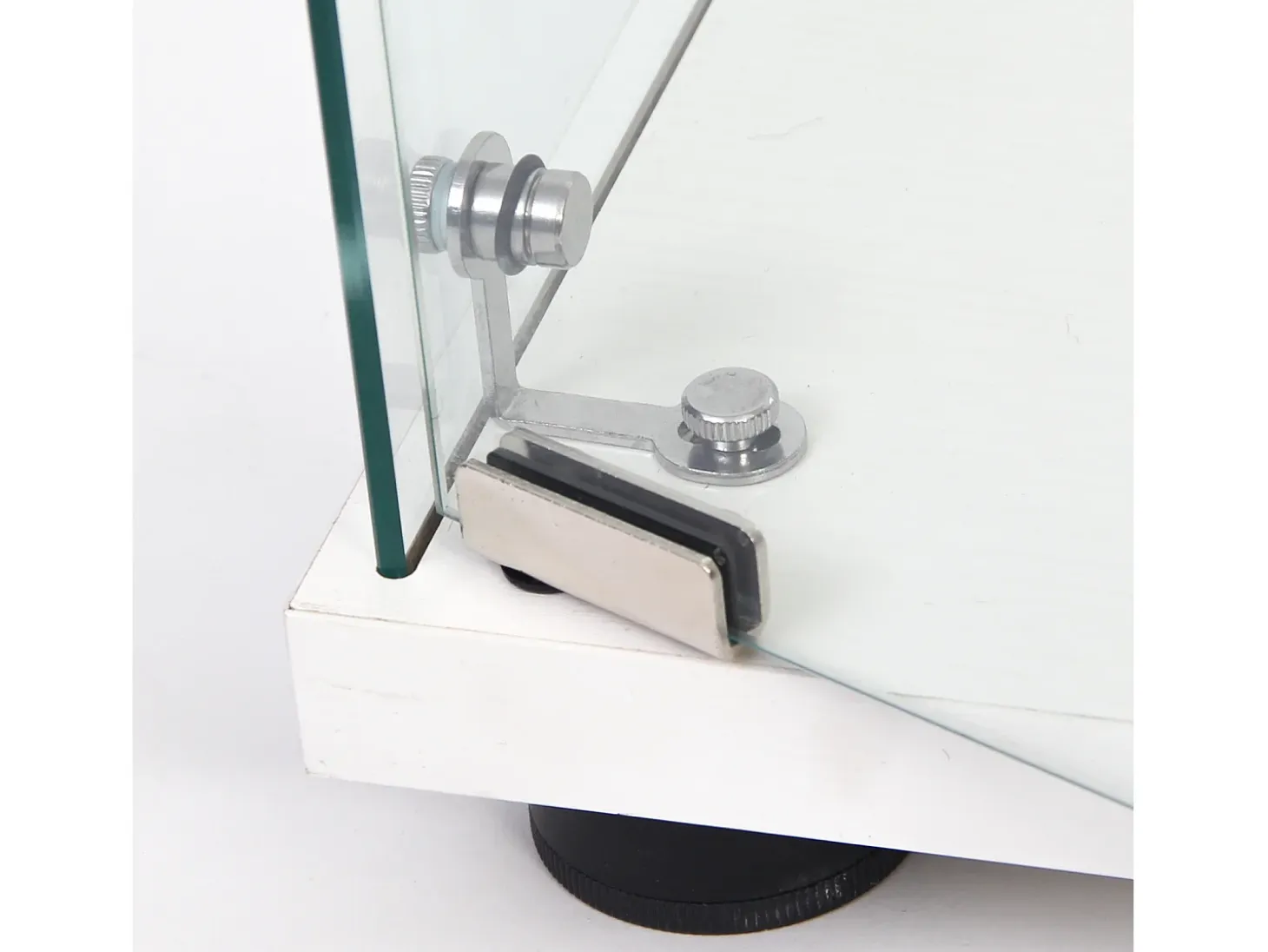 Vitrina de cristal con 3 estantes de cristal, puertas y cerradura, color blanco