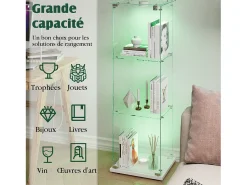Vitrina de cristal con 3 estantes e iluminación táctil - 123,3 x 39,8 x 35 cm - Vitrina estrecha - blanca