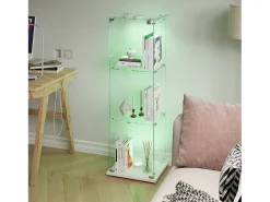 Vitrina de cristal con 3 estantes e iluminación táctil - 123,3 x 39,8 x 35 cm - Vitrina estrecha - blanca