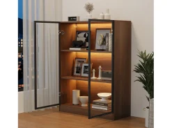 Vitrina de cristal con 3 estantes - LED - Marrón