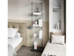 Vitrina de cristal con 5 estantes y puerta doble, vitrina para sala de estar