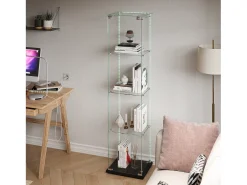 Vitrina de cristal con 5 estantes y puerta doble, vitrina para sala de estar