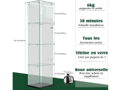 Vitrina de cristal con 5 estantes y puerta doble, vitrina para sala de estar