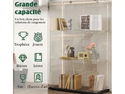 Vitrina de cristal con 4 estantes y puerta doble, vitrina para sala de estar