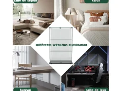 Vitrina de cristal con 4 estantes y puerta doble, vitrina para sala de estar