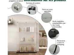 Vitrina de cristal con 4 estantes y puerta doble, vitrina para sala de estar