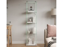 Vitrina de cristal con 5 estantes y puerta doble, vitrina para sala de estar