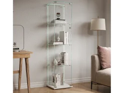 Vitrina de cristal con 5 estantes y puerta doble, vitrina para sala de estar