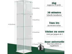 Vitrina de cristal con 5 estantes y puertas dobles para salón.