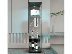 Vitrina de cristal con cerradura e iluminación LED - 4 estantes - 1 puerta - 36,5 x 42,5 x 164 cm - negra