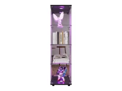 Vitrina de cristal con cerradura e iluminación LED - 4 estantes - 1 puerta - 36,5 x 42,5 x 164 cm - negra