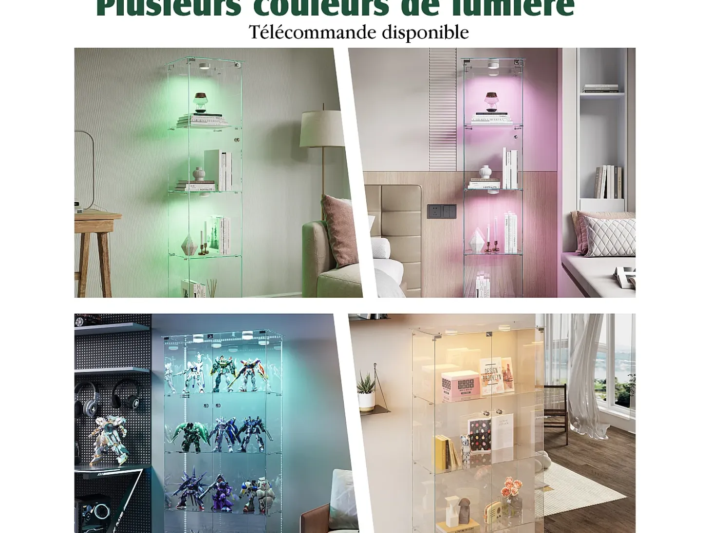 Vitrina de cristal con iluminación LED táctil, puertas y estantes con cerradura, 163x40x35 cm, negra