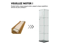 Vitrina de cristal con iluminación LED táctil, puertas y estantes con cerradura, 163x40x35 cm, negra