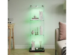 Vitrina de cristal con iluminación LED activada por tacto, 1 puerta, 3 estantes ajustables, 125 x 42 x 36 cm, negra
