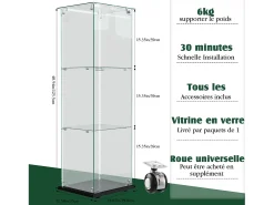Vitrina de cristal con iluminación LED, 1 puerta con cerradura, 3 estantes ajustables, 125 x 42 x 36 cm, negra