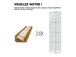 Vitrina de cristal con iluminación LED, puertas y estantes con cerradura, ideal para salón o bar. Medidas: 163 x 40 x 35 cm. Color: Blanco.