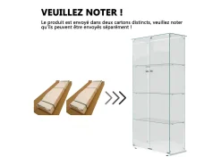 Vitrina de cristal con iluminación LED, 4 estantes y 2 puertas, 78 x 35 x 163 cm, blanca