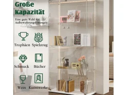 Vitrina de cristal con iluminación LED, 4 estantes y 2 puertas, 78 x 35 x 163 cm, blanca